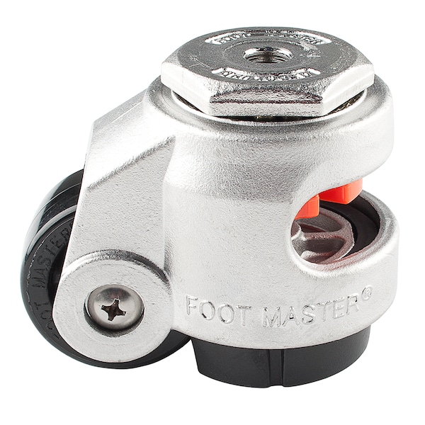 Leveling Caster, 50 mm Nylon Wheel, 1/2-13 Stem, Swivel, 280 kg Cap, NBR Foot Pad, Stainless Steel
